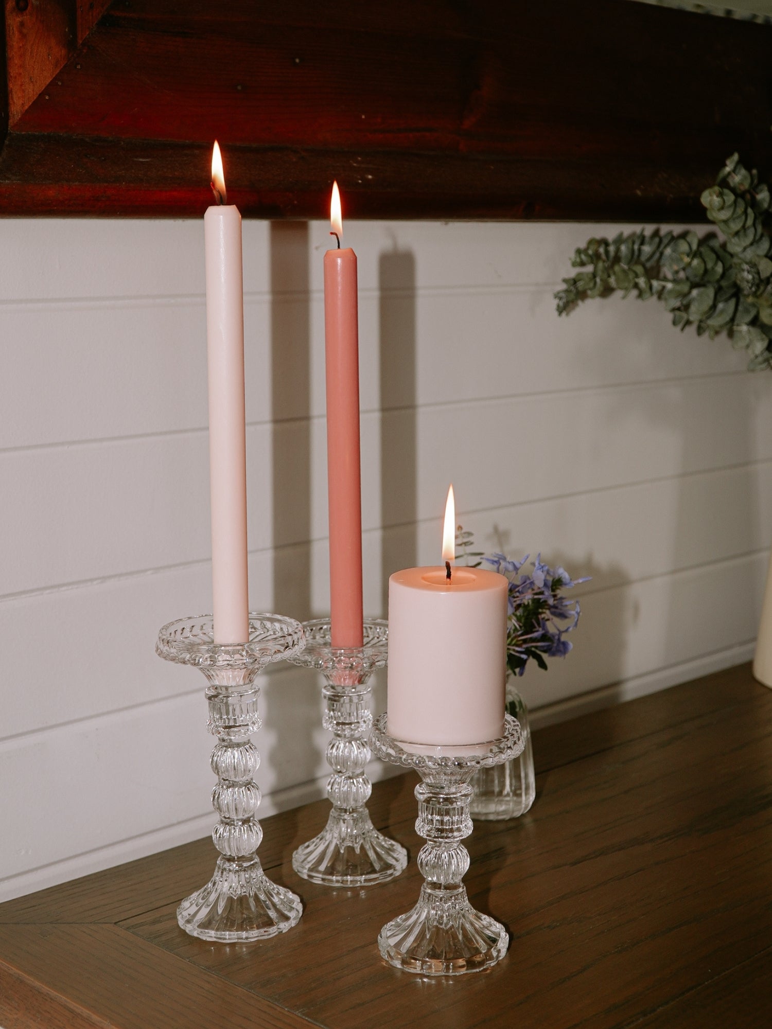 Vintage Glass Candlestick Set of 3
